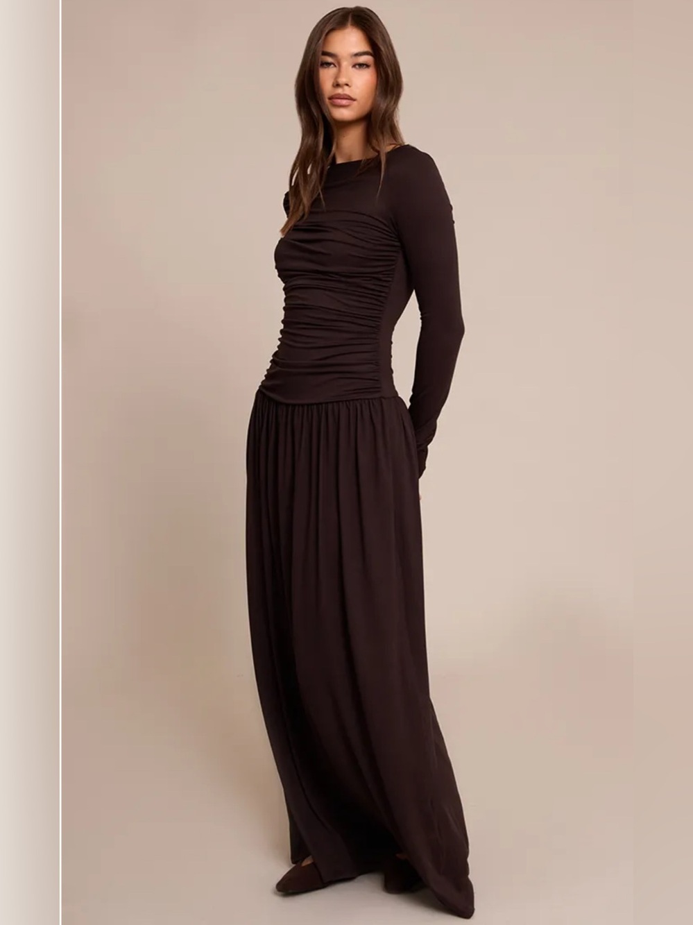 Long Sleeve Ruched Maxi Dress